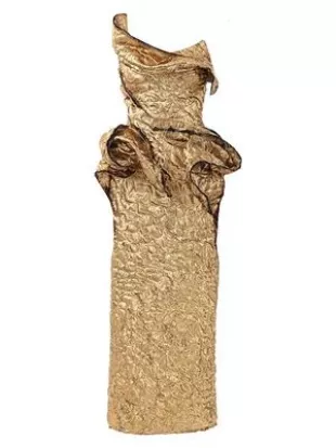 Gold Strapless Sculpted Midi Dress