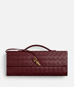 Burgundy Leather Woven Clutch