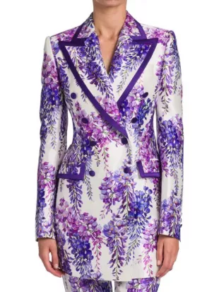 Purple Floral Double Breasted Blazer