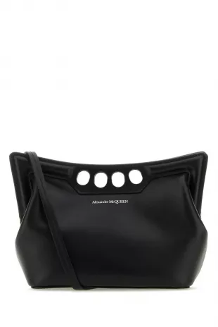 Black Leather Peak Crossbody Bag