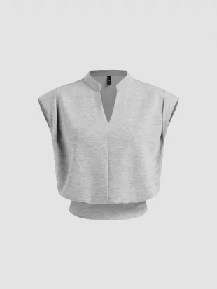 V Neck Solid Pleated Crop Top