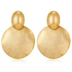 Matte Gold Big Disc Drop Dangle Earrings