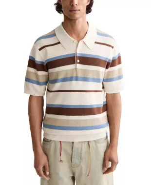 Short Sleeve Knit Striped Polo Shirt