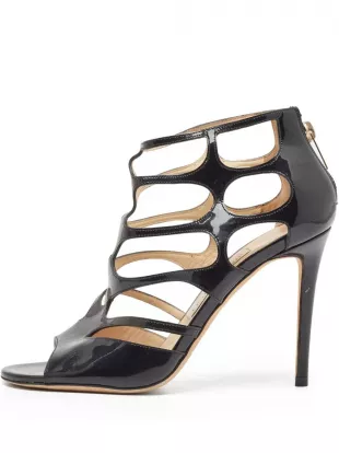Black Cut Out Patent Leather Sandals