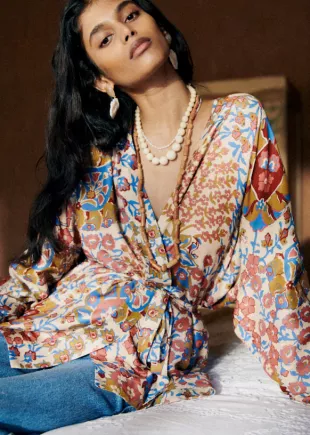 Eunice Jacket Beige Pastel Forest Print