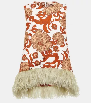 La Scala Feather Trimmed Cotton Blend Top