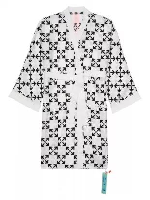 Off-White Virgil Abloh Arrow Pattern Silk Robe White Black