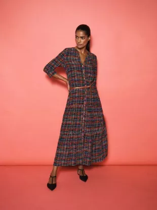 Avery Silk Stardust Tweed Print Maxi Dress