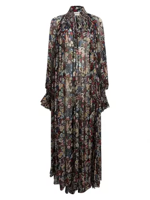 Edgar Floral Pleated Silk Gown