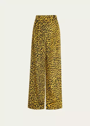 Animal Print Pleated Wide Leg Pants