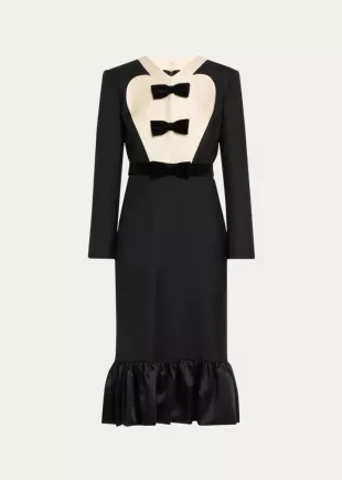 Bow Tuxedo Ruffle Midi Dress