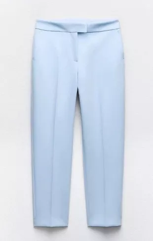 High Waist Cropped Trousers Pant Light Blue