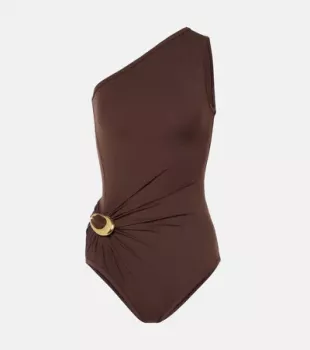 Nylon One-shoulder Swimsuit in Brown