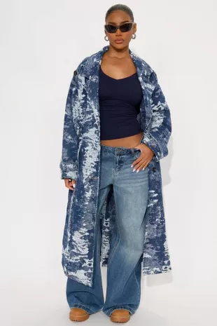 Soho Abstract Camo Denim Trench Coat