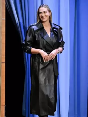 The Tonight Show Starring Jimmy Fallon Aryna Sabalenka Black Trench Coat