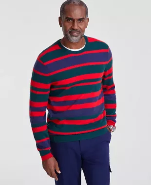 Printed Stripe Cashmere Crewneck Sweater