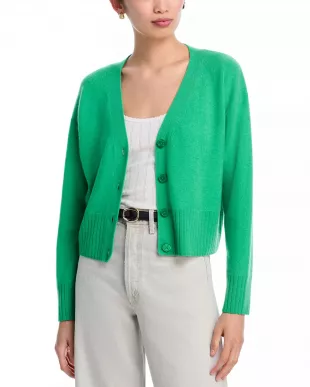 100% Cashmere V Neck Cardigan in Verte