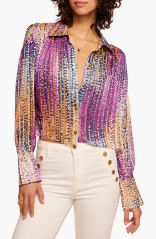 Mandy Dot Print Crop Button Up Shirt