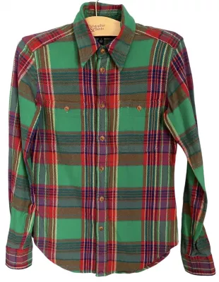 Flannel Green Red Long Sleeve Button Down Collar Shirt
