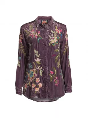 Julianna Embroidered Velvet Oversized Shirt