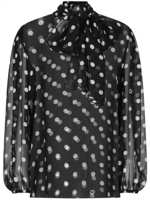 Polka Dot Print Pussy Bow Shirt
