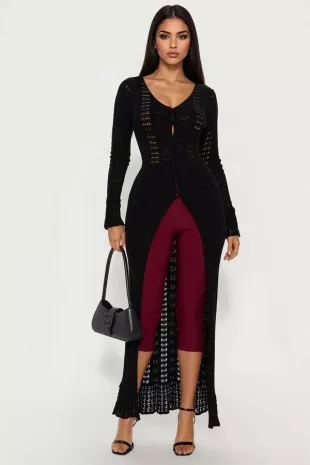 Geena Long Pointelle Cardigan Sweater