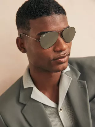 Gunmetal & Blue/Grey Gradient Lens Aviator Polarised Lens Sunglasses