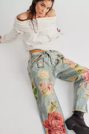 Rose Embroidered Jeans