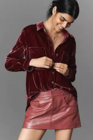 The Hadley Velvet Relaxed Buttondown Shirt by Pilcro