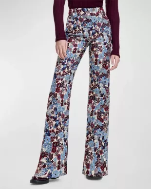 Floral Jacquard Straight-Leg Trousers