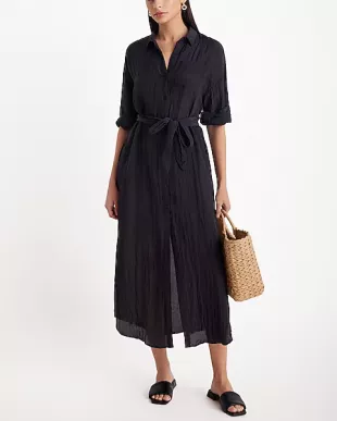 Crinkle Portofino Maxi Shirt Dress