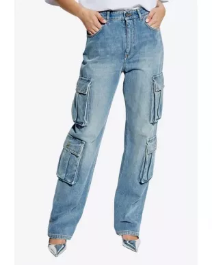 Straight Leg Denim Cargo Pants