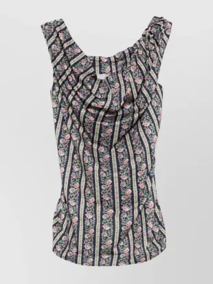 Draped Off The Shoulder Fitted Floral Top