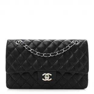 Lambskin Quilted Medium Double Flap Black