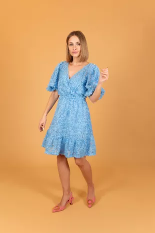 Blue Textured Wrap Dress