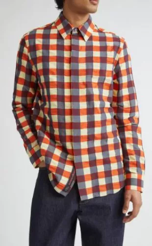 Macro Gingham Cotton Button-Up Shirt
