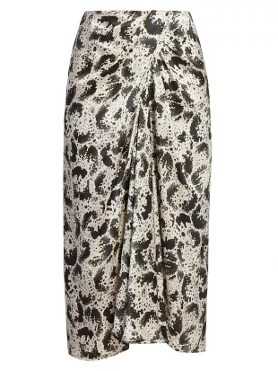 Sampa Draped Abstract Print Silk Midi-Skirt