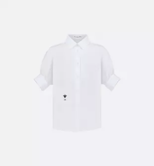 Blouse with Puff Sleeves White Cotton Poplin