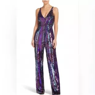 Sequin Tank Charlie Multi Color Purple Rainbow Jumpsuit