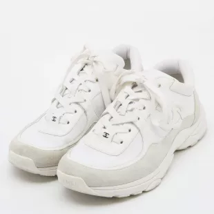 White Nylon, Suede and Leather CC Low Top Sneakers