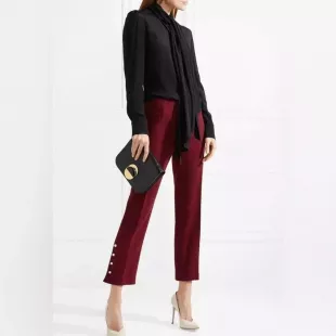 Faux Pearl Embellished Crepe Pants