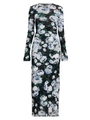 Bunch Of Roses Mesh Long-Sleeve Maxi Dress