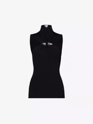 High Neck Hardware Embellished Knitted Top