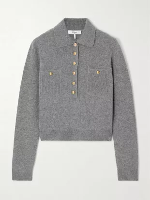 Embellished Wool And Cashmere Blend Polo Sweater