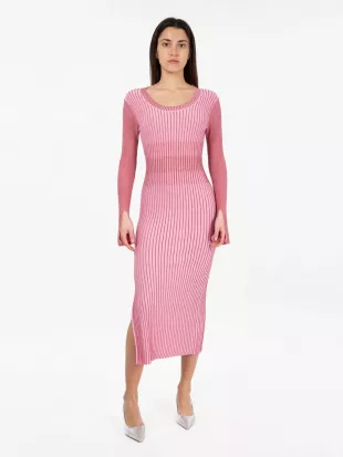Pink Two-tone Lurex Ribbed Midi Dress
