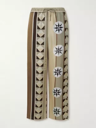 + Paula's Ibiza Printed Silk Twill Straight Leg Pants