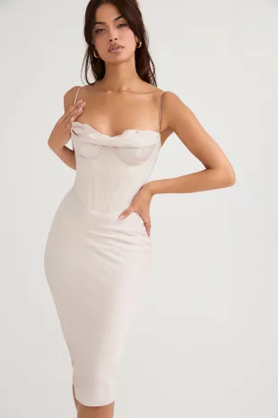 Myrna Corset Satin Midi Dress