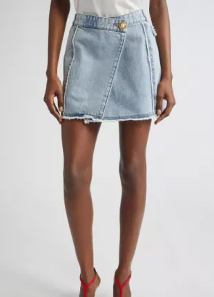 Asymmetric Raw Hem Denim Miniskirt