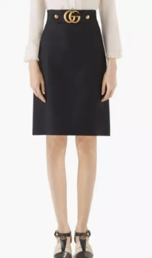 Double G Wool & Silk Crepe A-Line Skirt