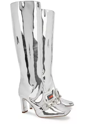 90 Leather Knee High Boots in Metallic Silver